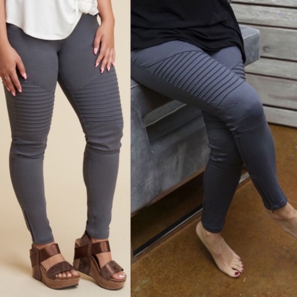 Charcoal Grey Moto Leggings with Ankle Zip… - Picture 3 of 4